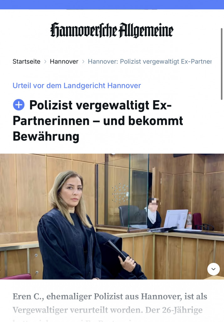 Screenshot Artikel über die Verhandlung von E.C. in Hannover